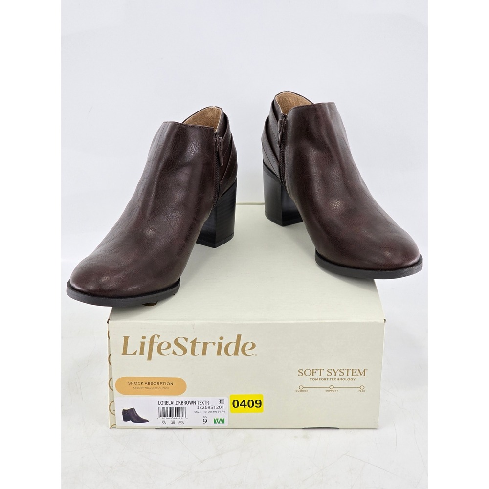 LifeStride Lorelai Ankle Boots Womens 9W Dark Brown Buckle Zip - New
